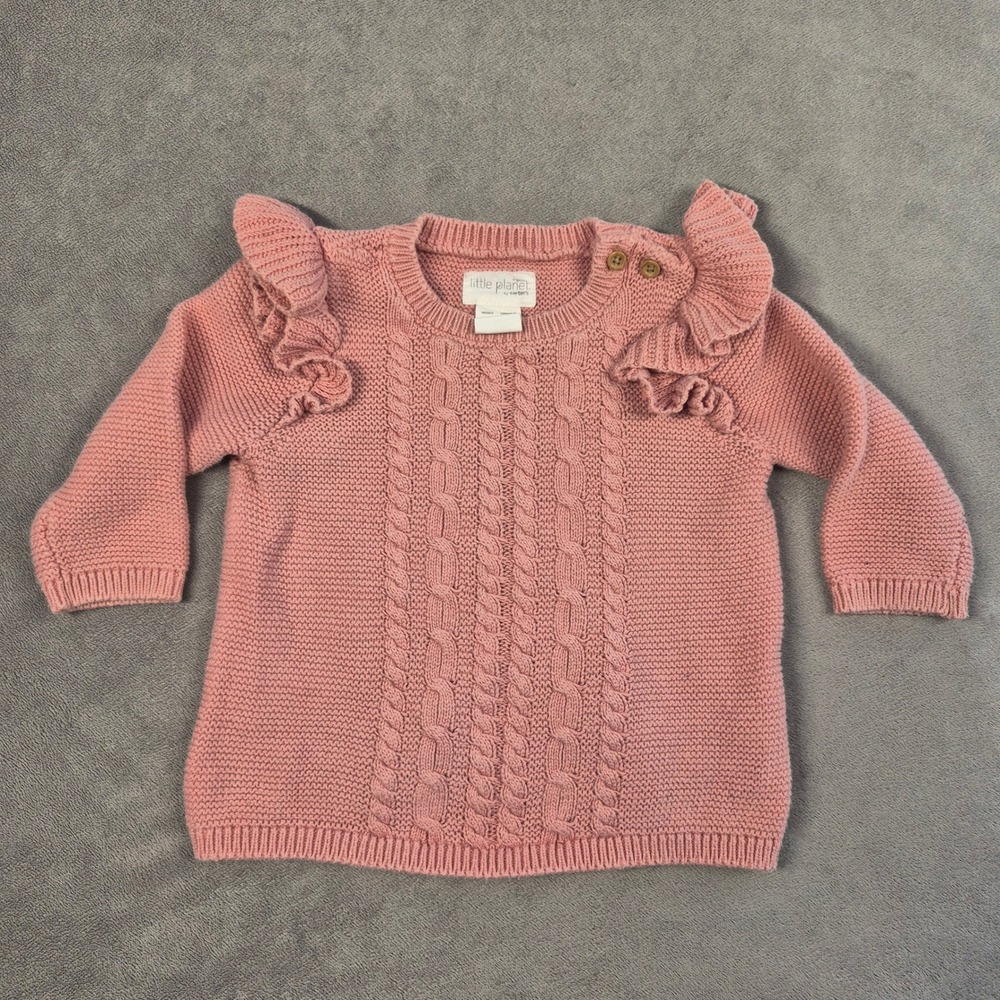 Little Planet Carters Baby Girl 6M Pink Organic Cotton Cable Knit Sweater